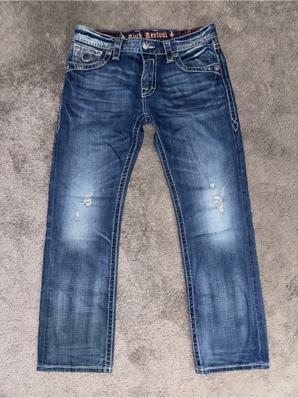 Rock Revival Freddie Straight Mens Jeans 34 Y2K Western Biker Moto Distressed
